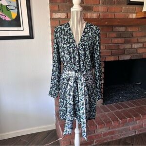 Delfi Collective Floral Faux Wrap Dress in Blue/Green Sz M